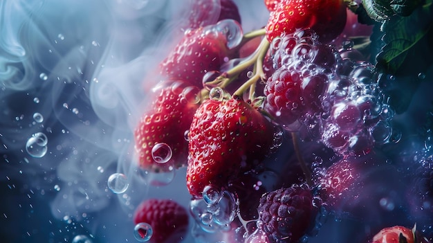 a close up of raspberries with the word raspberries on it