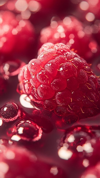 Photo a close up of a raspberry with water drops