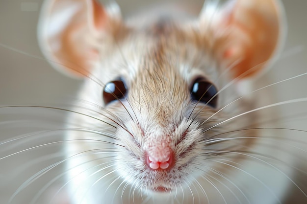 a close up of a rat with a pink nose and nose