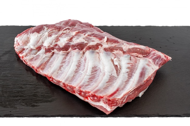 Close-up of raw pork ribs