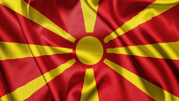 Close up realistic texture flag of North Macedonia