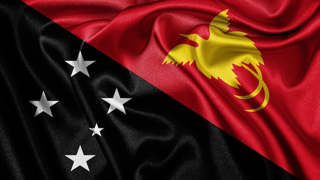 Close up realistic texture flag of Papua New Guinea