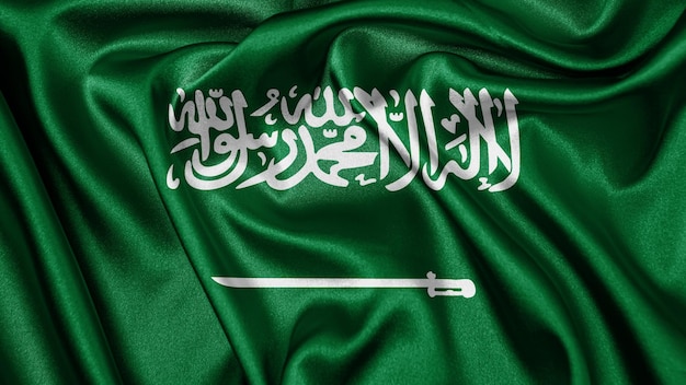 Close up realistic texture flag of Saudi Arabia