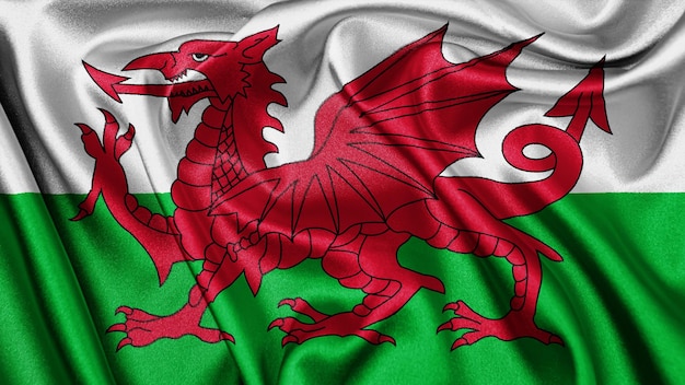 Close up realistic texture flag of Wales