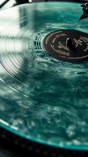 Photo a close up of a record player with a green vinyl record