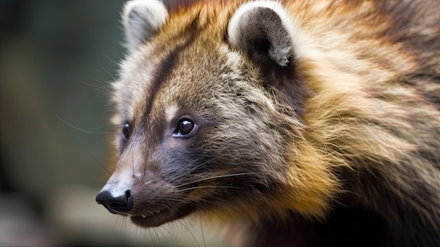 A close up of a red badger with black nose and black nose.