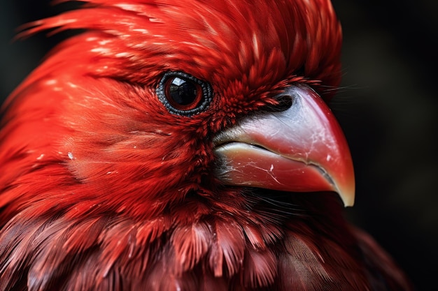 Close Up of Red Bird on Black Background