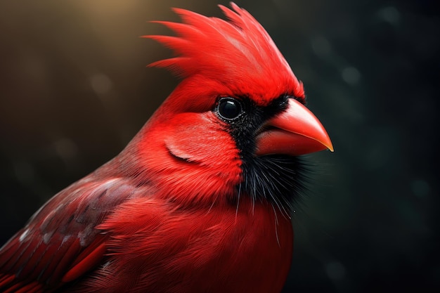 Close Up of Red Bird on Black Background