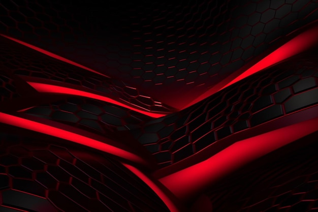 A close up of a red and black abstract background with a curved structure generative ai