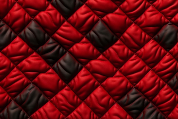 A close up of a red and black quilted quilt with a black and red design generative ai