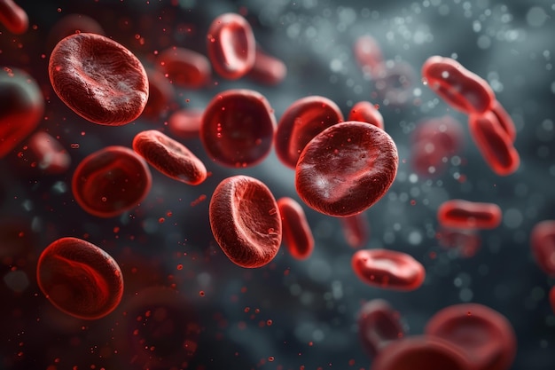 Photo a close up of red blood cells in motion