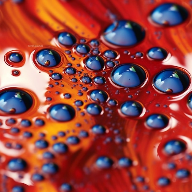 a close up of a red and blue bowl with water bubbles generative ai