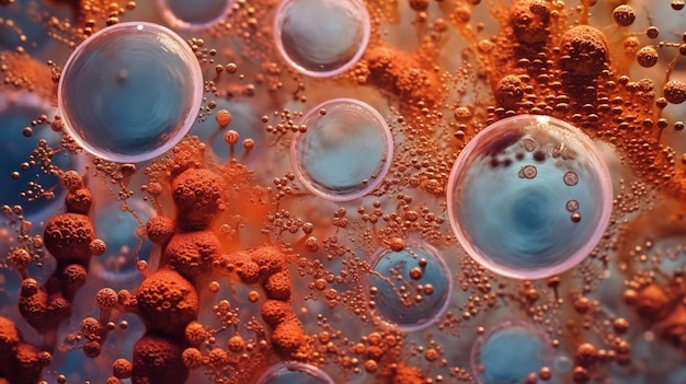 A close up of a red and blue cell with the number 1 on it