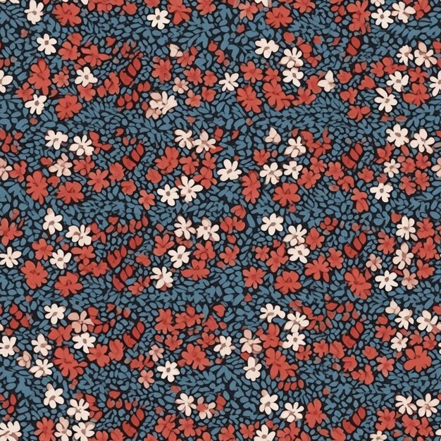 A close up of a red and blue floral print fabric generative ai