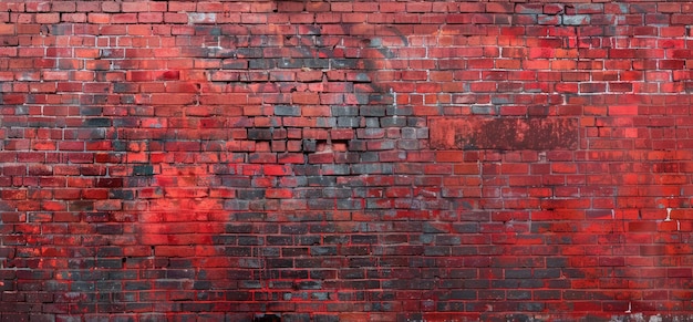 A close up of a red brick wall with a dark background