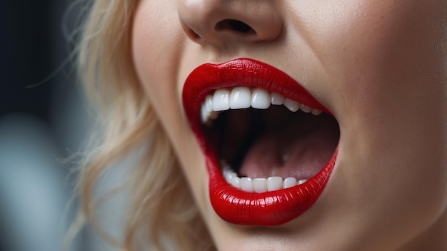 Photo a close up of a red fake mouth alongside white teeth