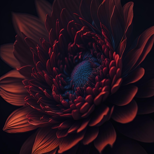 a close up of a red flower with a black background