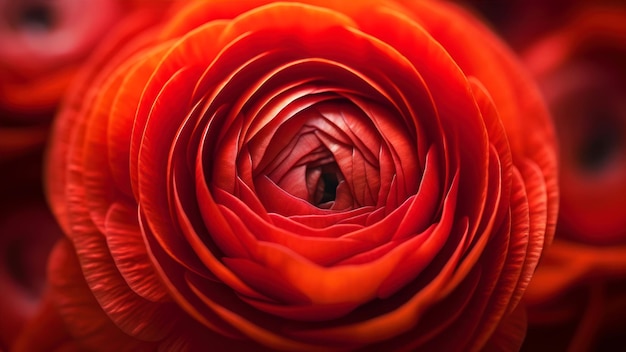 A close up of a red flower with a black center