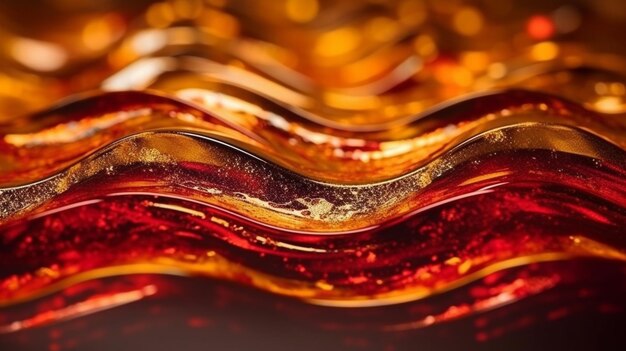 A close up of a red and gold wave