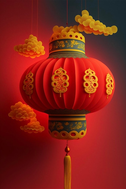 Close up of a red lantern with clouds in the background generative ai