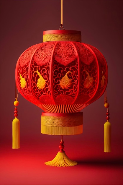 Close up of a red lantern with tassels generative ai