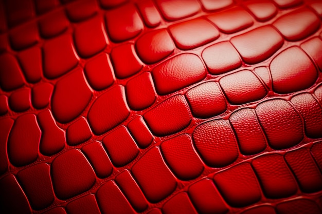 Close up of red leather textured surface with snake skin pattern Generative AI