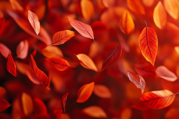 a close up of red leaves with the red background