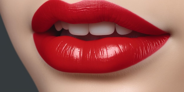 A close up of a red lipstick with the word lip gloss on it.