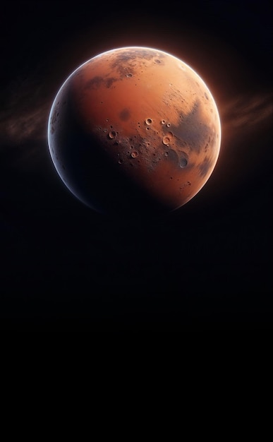 Photo a close up of a red mars like planet with a dark background