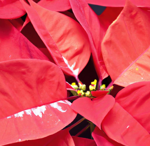 Close up of red poinsettia flowers created using generative ai technology