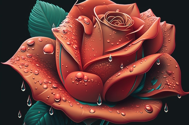 Close up of a red rose with a drop