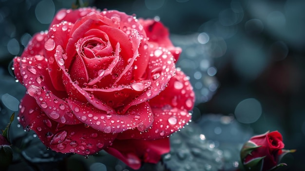 Close Up of a Red Rose With Water Droplets