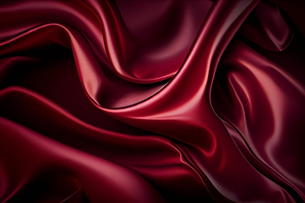 Close up of a red satin fabric generative ai