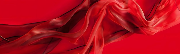 a close up of a red silk scarf with a pattern of red