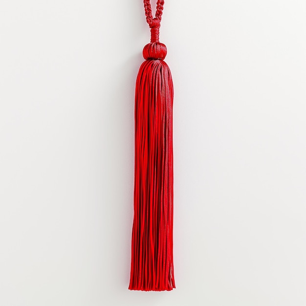 Photo a close up of a red tassel hanging on a white wall