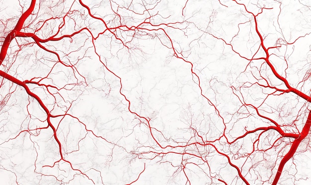 A close up of red veins on a white background