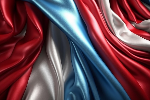 A close up of a red, white and blue silk fabric.