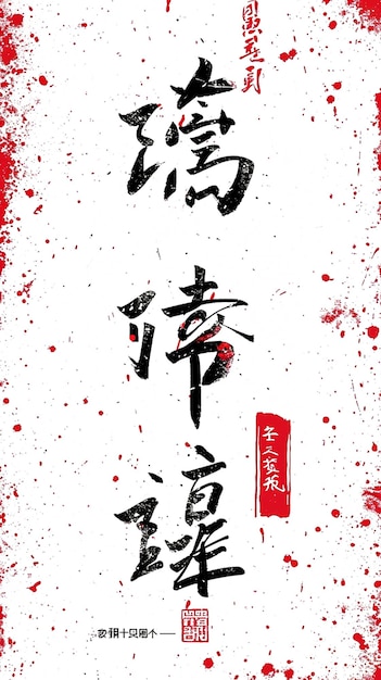 A close up of a red and white poster with asian writing