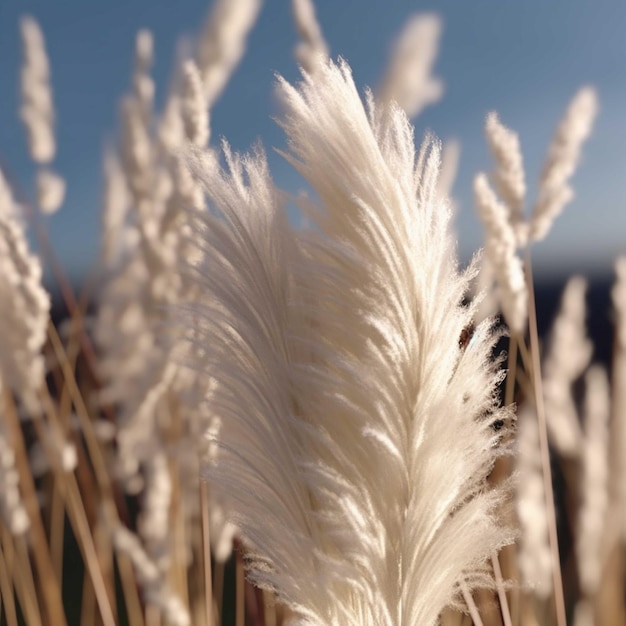 Close up of reed grass in a field with mountains in the background