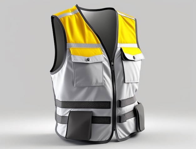 A close up of a reflective vest with a yellow and grey vest generative ai