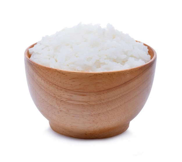 Close-up of rice in bowl against white background