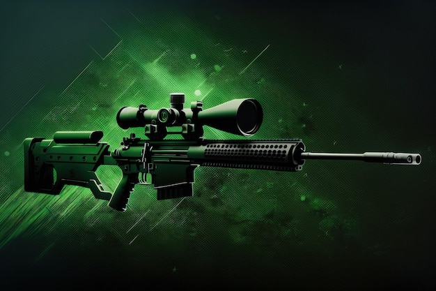 A close up of a rifle on a green background generative AI