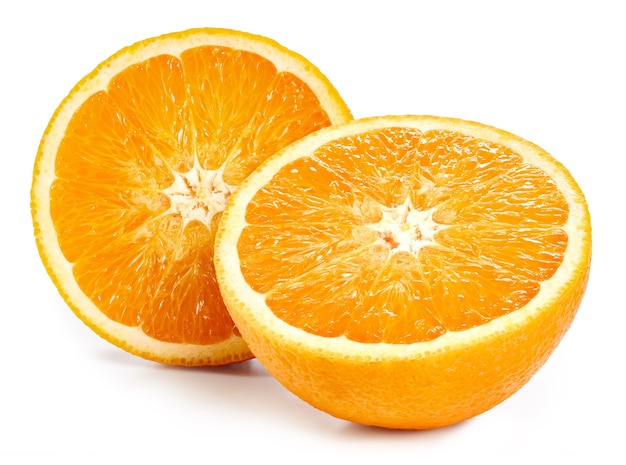 Close up on ripe orange fruits half isolated