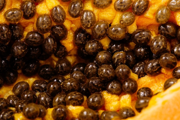 Close up of of ripe papaya view of the inside of a papaya sweet tropical fruit