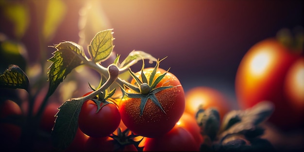 Close up of ripe red cherry tomatoes growing on a plant in a garden AI Generated