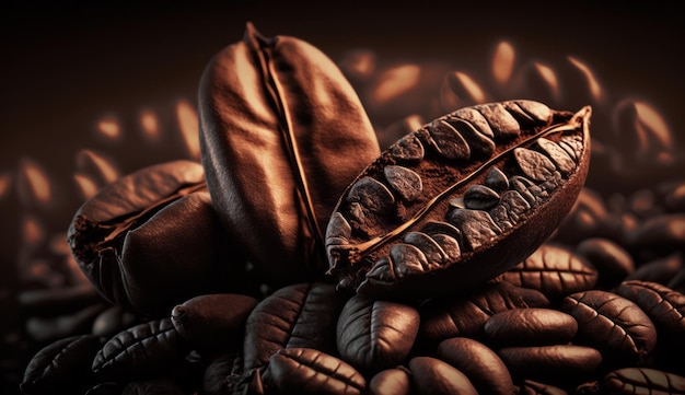 Close Up of Roasted Coffee Bean Generative AI