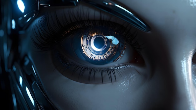 A close up of a robot's eye