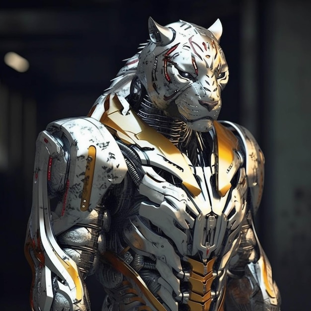 A close up of a robot with a tiger head on it generative ai