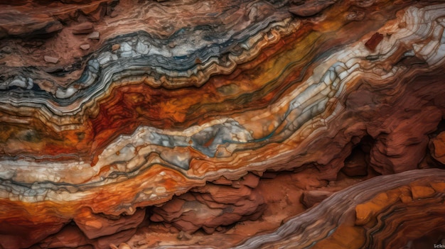 A close up of a rock formation with the colors of the rocks.