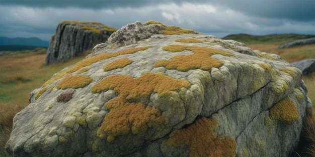 Photo a close up of a rock with the yellow lichen on it